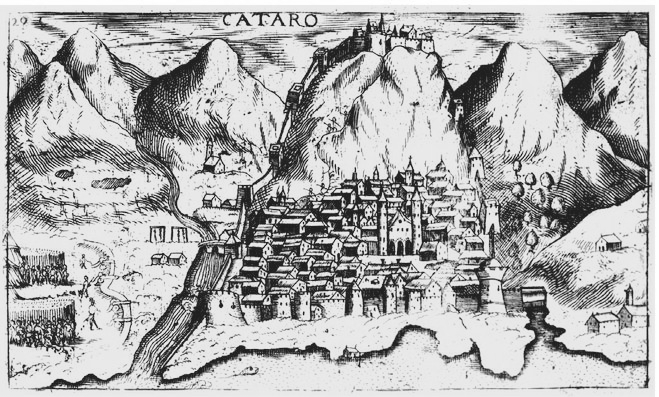 Najstariji prikaz Kotora, iz 1598. godine (autor: Giuseppe Rosaccio)