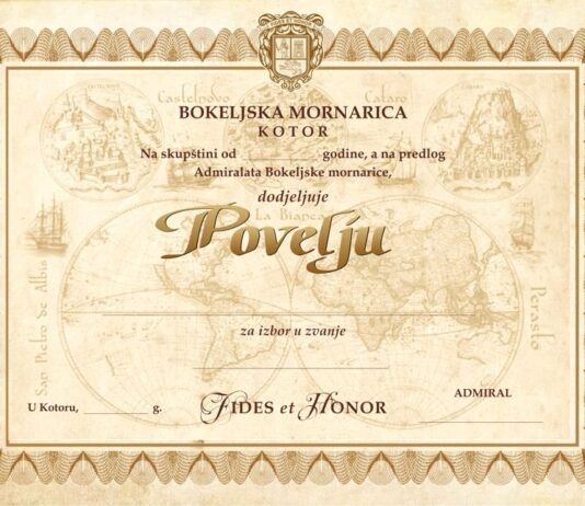 Povelja za izbor u zvanje oficira Bokeljske mornarice